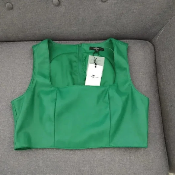 7 for All Mankind Faux Leather Crop Top L - Picture 1 of 5